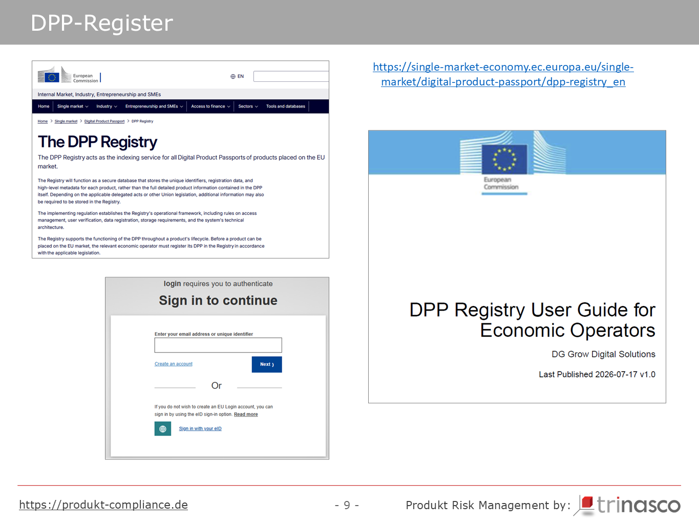 Zugang zum DPP-Register und User Guide der EU-Kommission f&uuml;r Wirtschaftsakteure