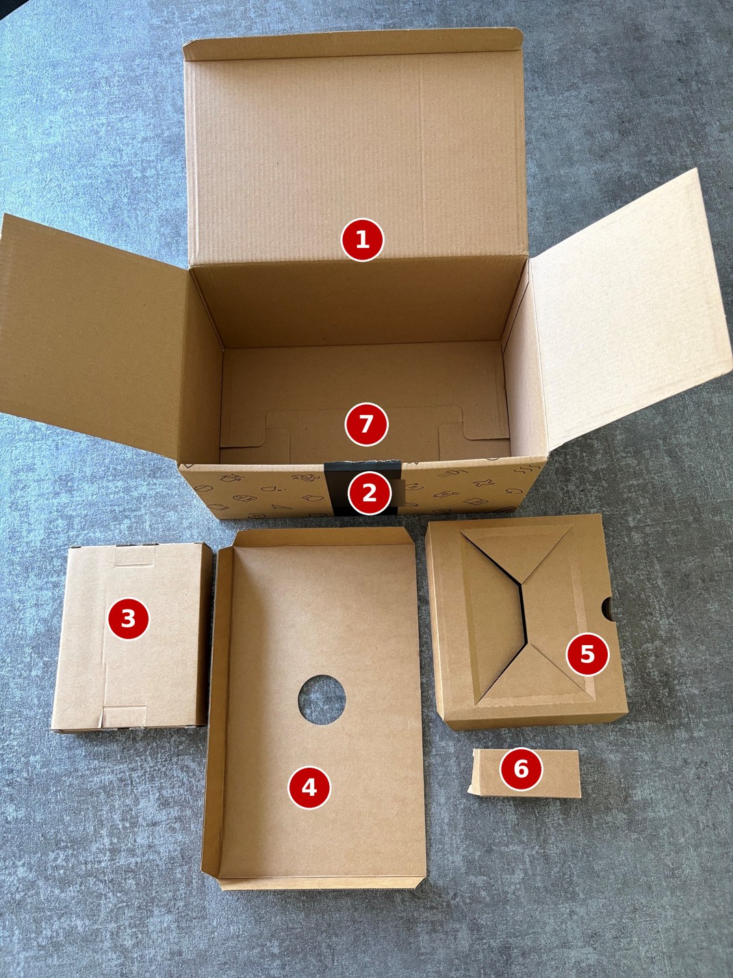 Abbildung 6: Verkaufsverpackung eines Geschenksets &ndash; ge&ouml;ffnete Box und entnommene Einlagen